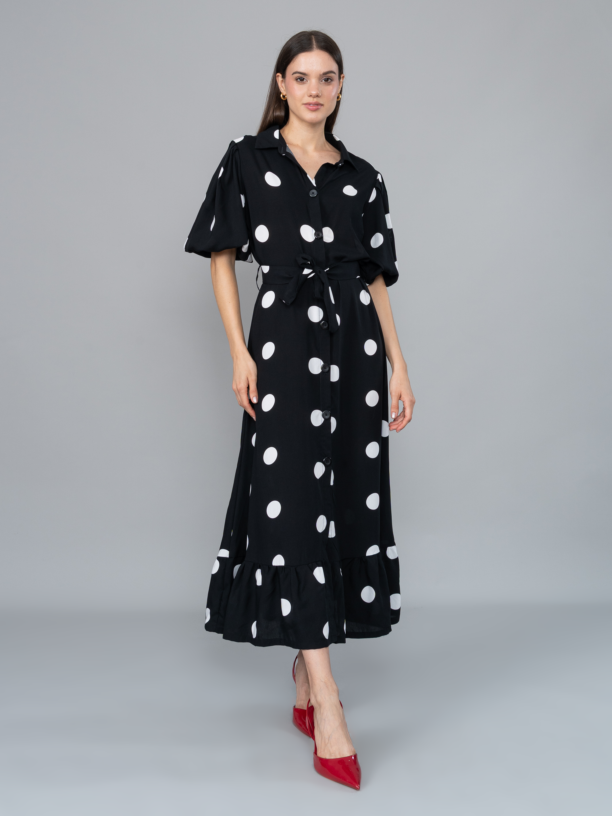 Vestido Tatiana Polka Dots Negro en Chalis