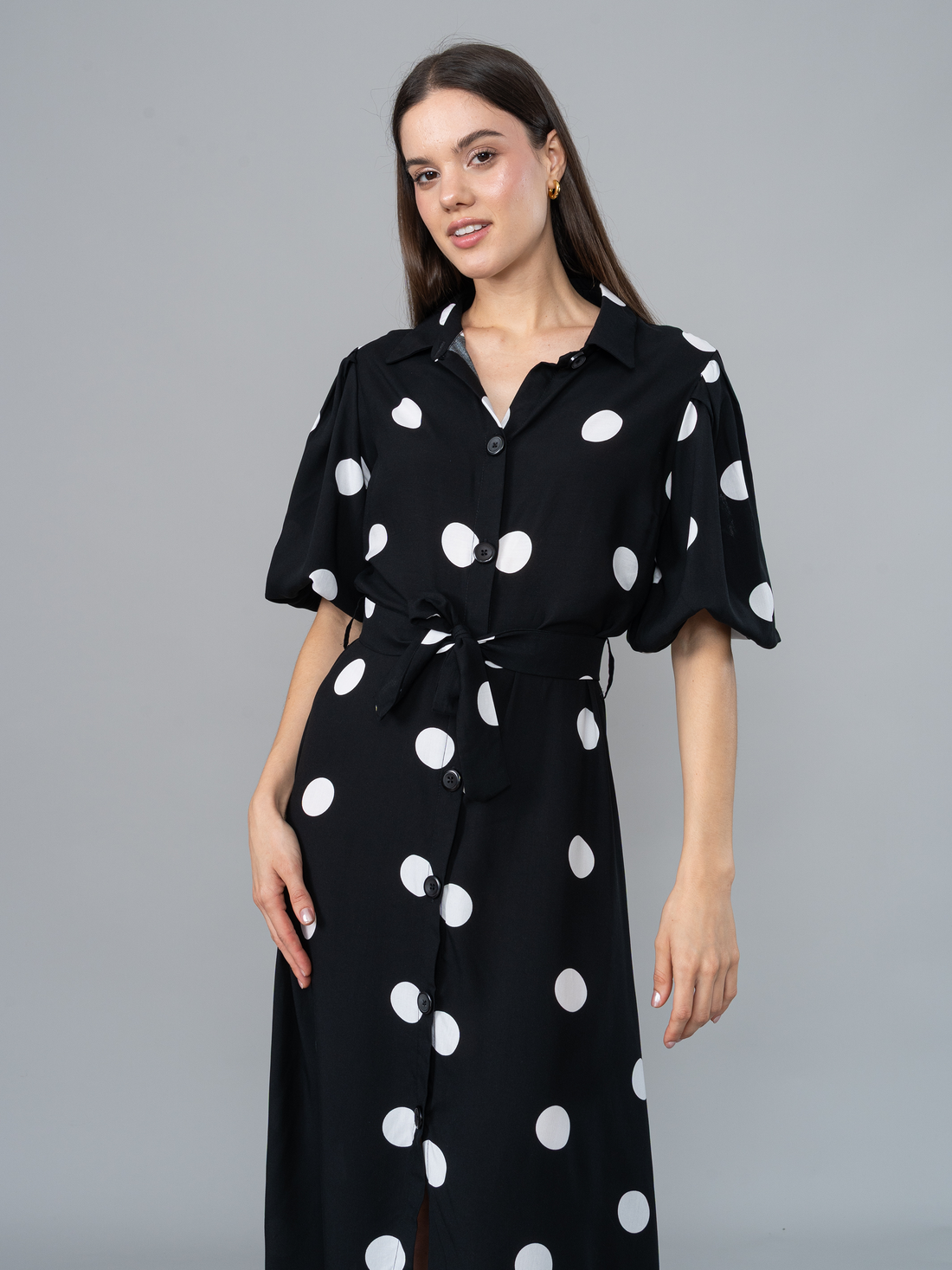 Vestido Tatiana Polka Dots Negro en Chalis