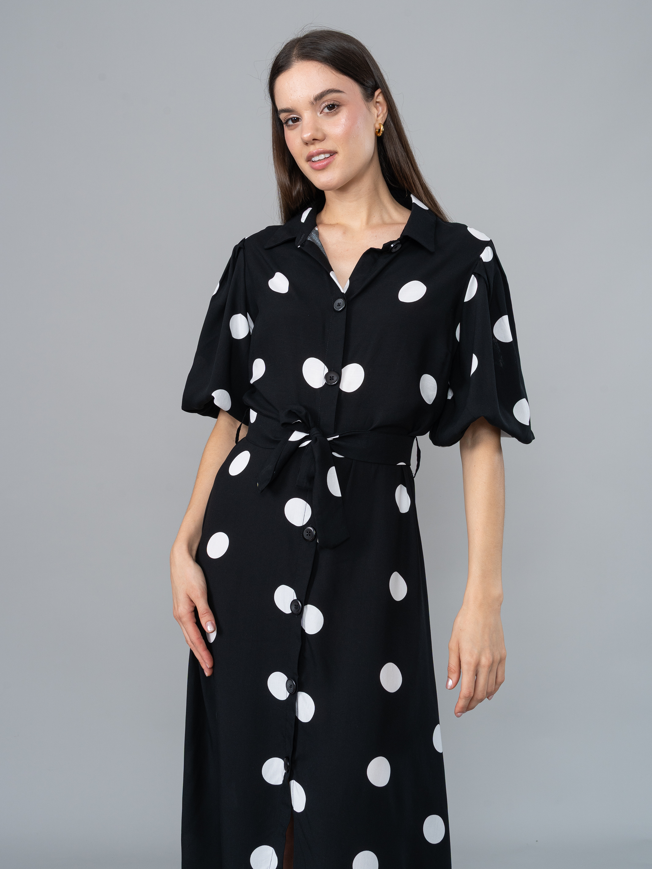 Vestido Tatiana Polka Dots Negro en Chalis