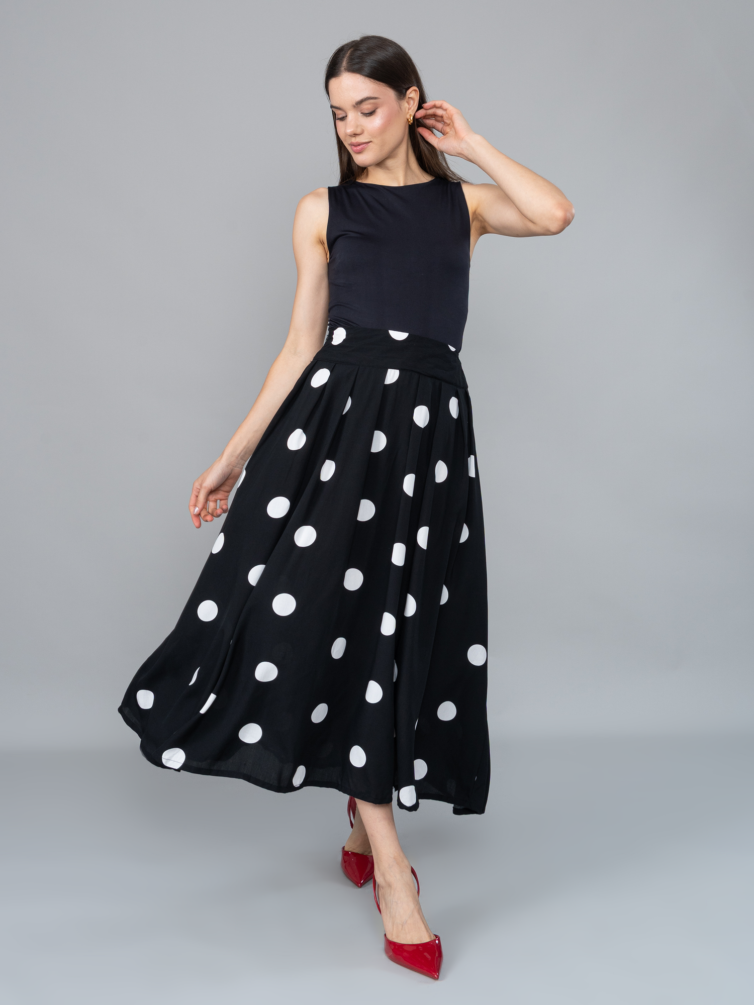 Falda Krista Polka Dots Negra en Chalis