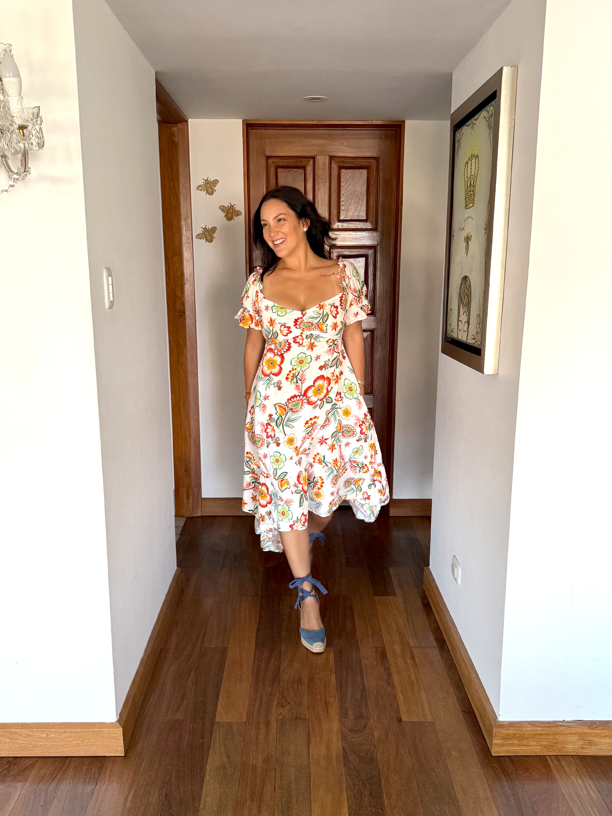 Vestido Off-Shoulder Estampado Blanco